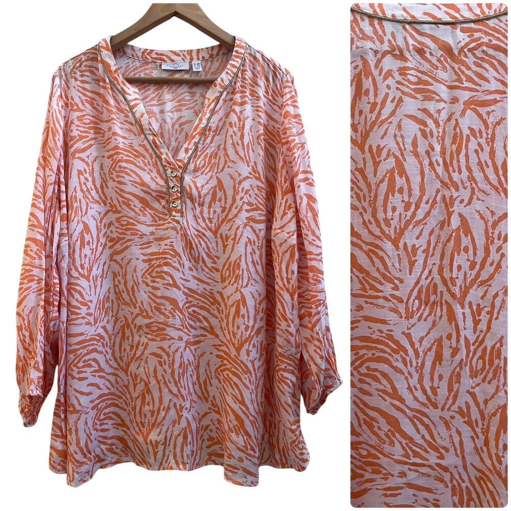 Susan Graver Passport Print V Neck Semi Sheer Lightweight Blouse Petite 2X